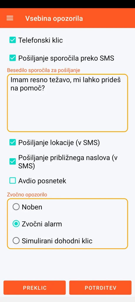 SOS Universal - vsebina opozorila