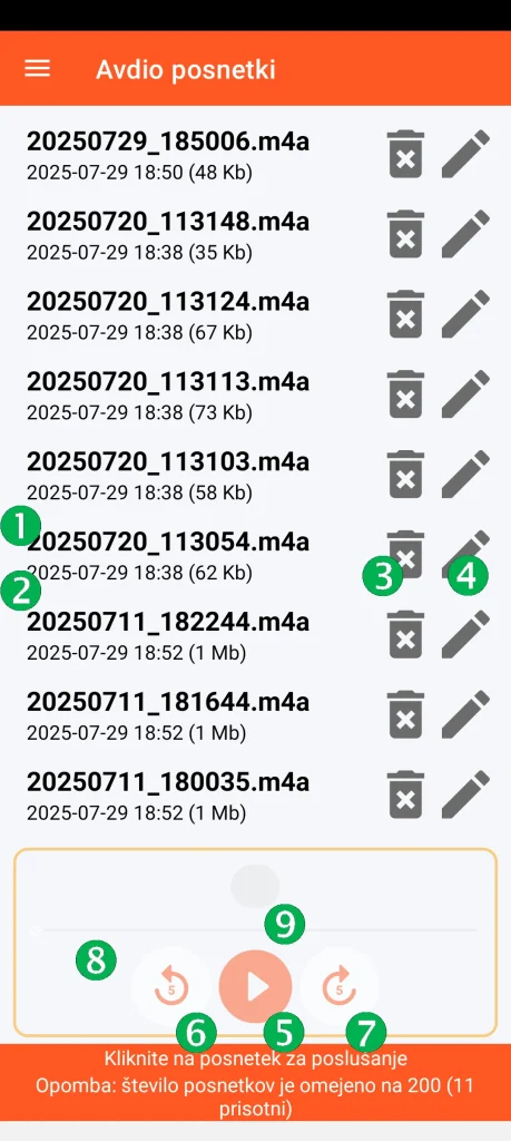 SOS Universal - upravljanje zvočnih posnetkov