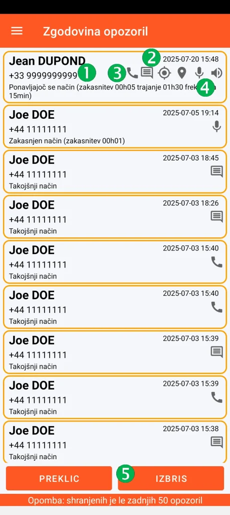 SOS Universal - zgodovina opozoril