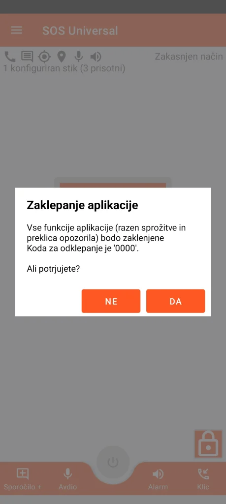 SOS Universal - zaklepanje aplikacije