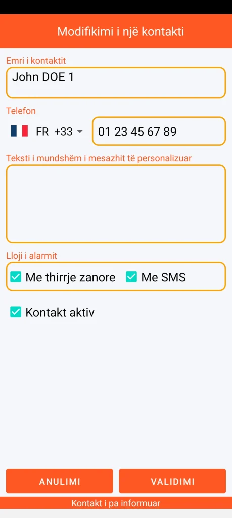 SOS Universal - shtimi ose modifikimi i kontaktit
