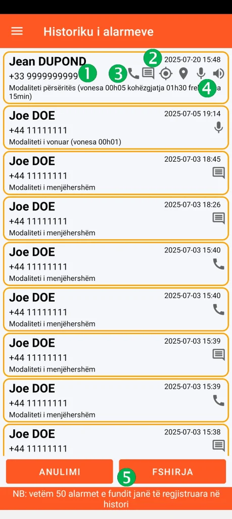 SOS Universal - historiku i alarmeve