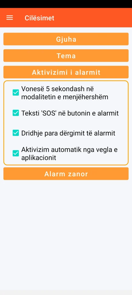 SOS Universal - konfigurimi i aktivizimit të alarmit