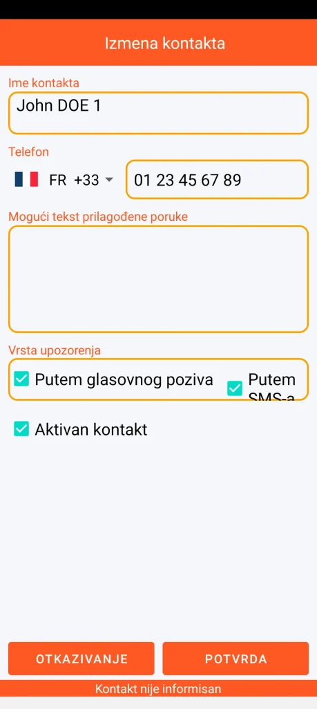 SOS Universal - dodavanje ili izmena kontakta