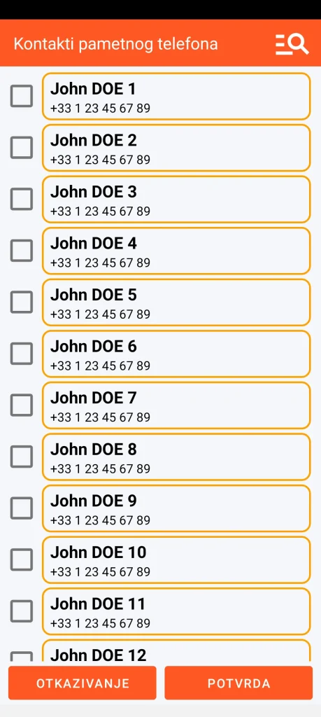SOS Universal - dodavanje kontakta iz adresara