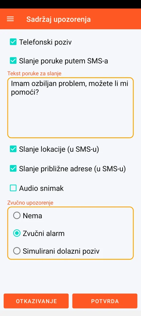 SOS Universal - sadržaj upozorenja