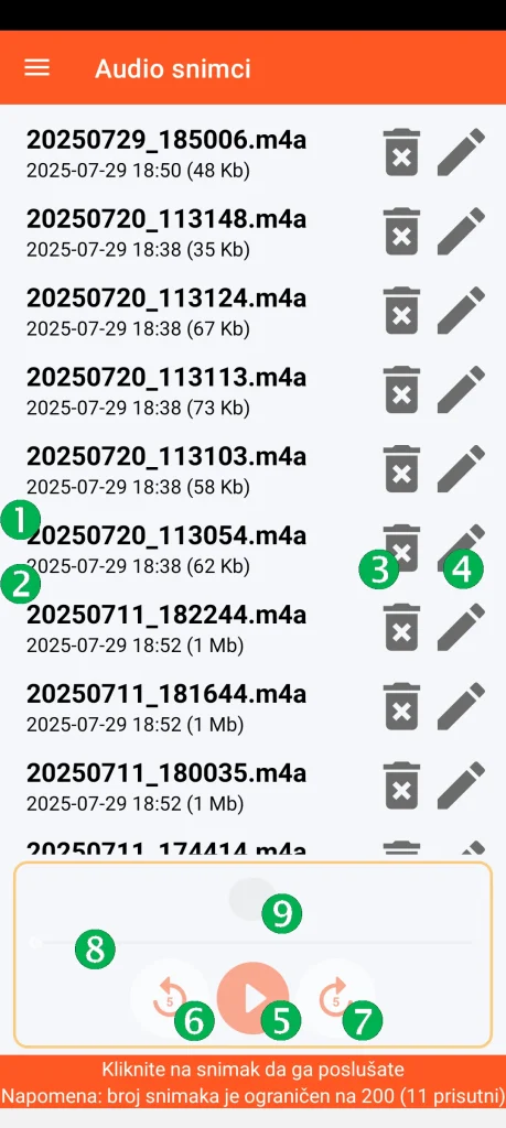 SOS Universal - upravljanje audio snimcima