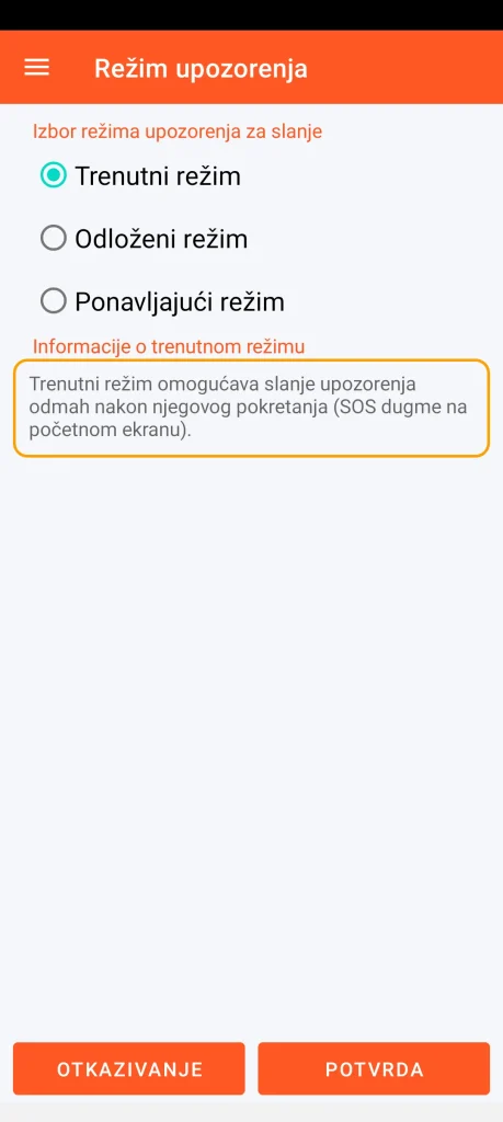 SOS Universal - trenutni režim