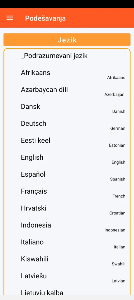 SOS Universal - podešavanje jezika