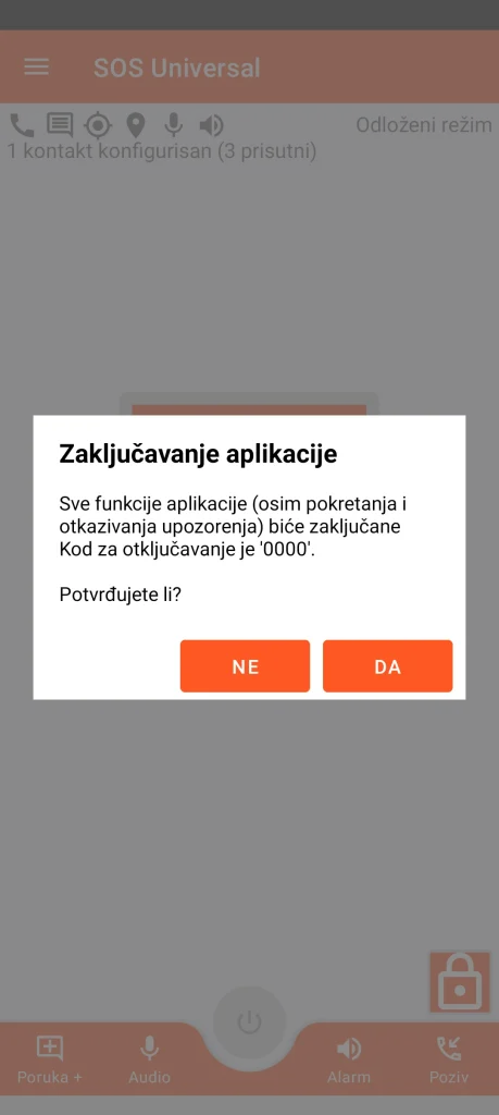 SOS Universal - zaključavanje aplikacije
