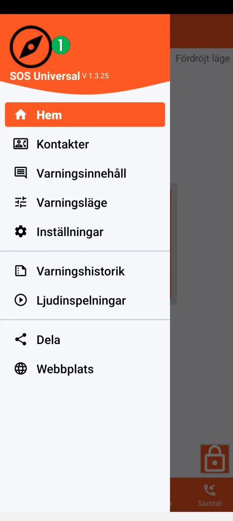 SOS Universal - huvudmeny