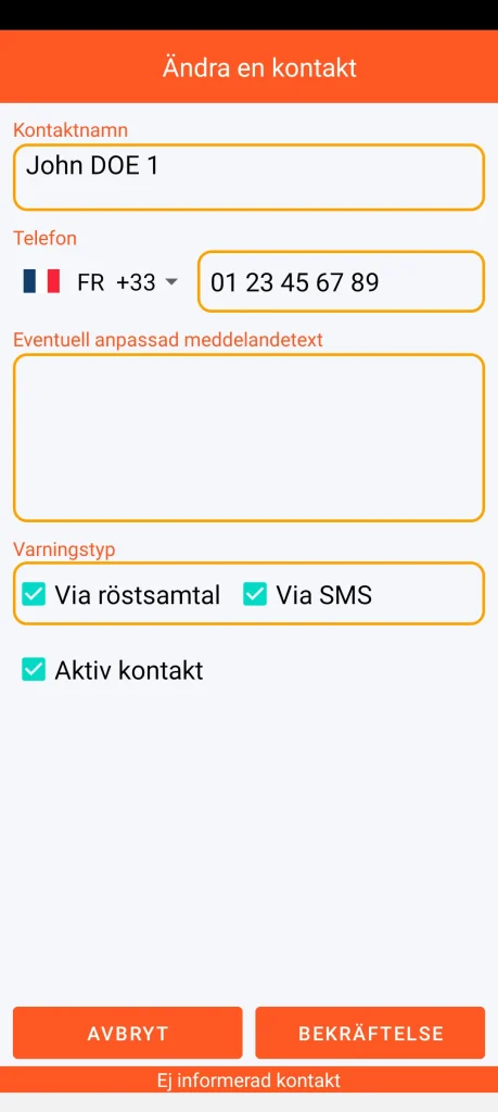 SOS Universal - lägg till eller ändra kontakt