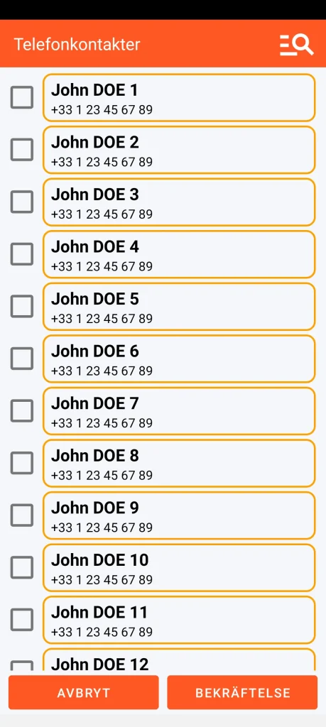 SOS Universal - lägg till kontakt från adressboken