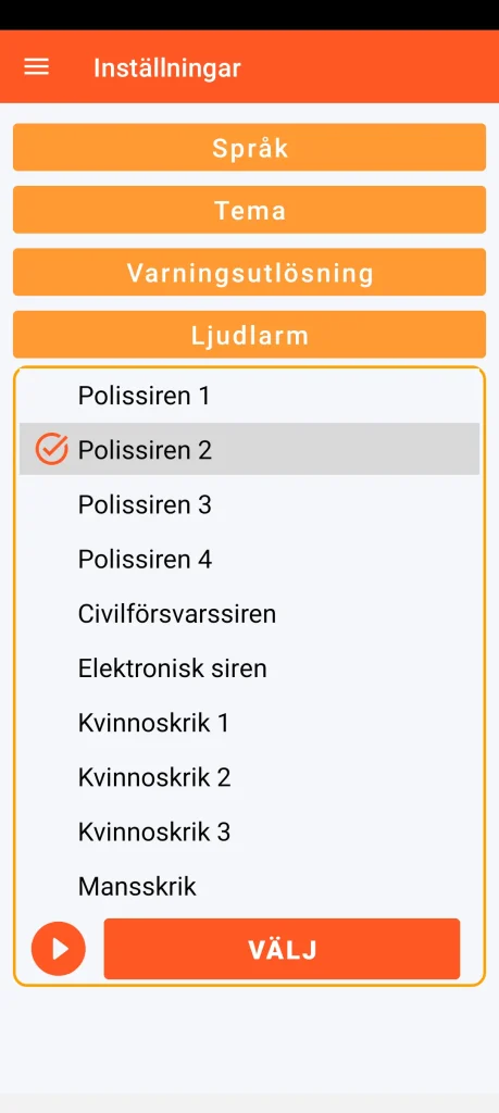 SOS Universal - inställning av ljudlarm