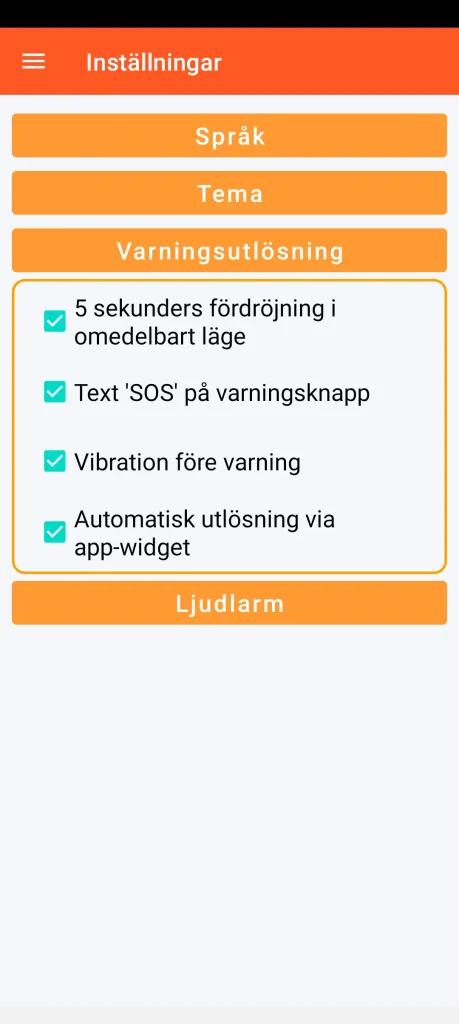 SOS Universal - inställning av larmutlösning