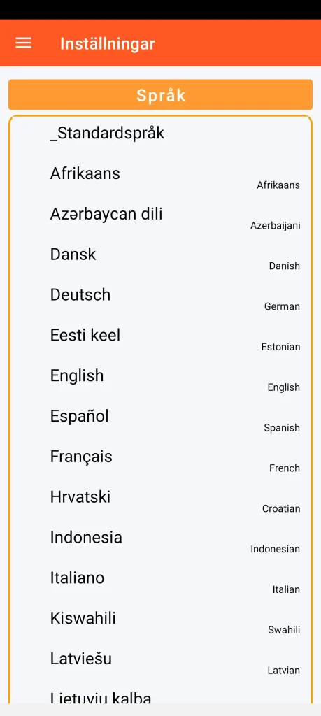 SOS Universal - språkinställning