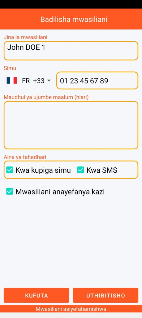 SOS Universal - ongeza au rekebisha anwani