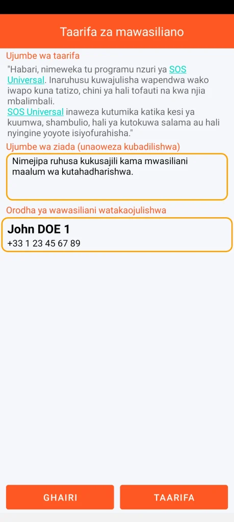 SOS Universal - taarifa za anwani