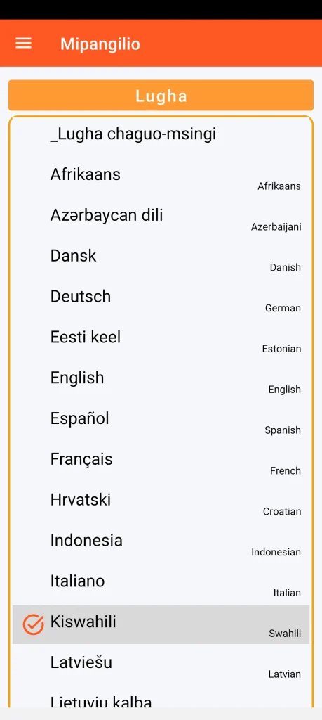 SOS Universal - usanidi wa lugha