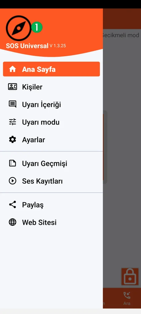 SOS Universal - ana menü