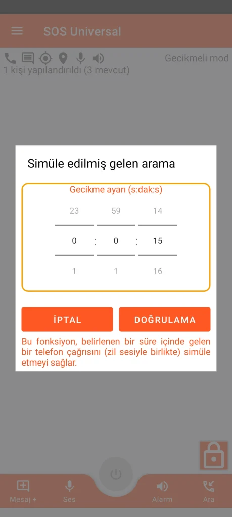 SOS Universal - simüle edilmiş gelen arama