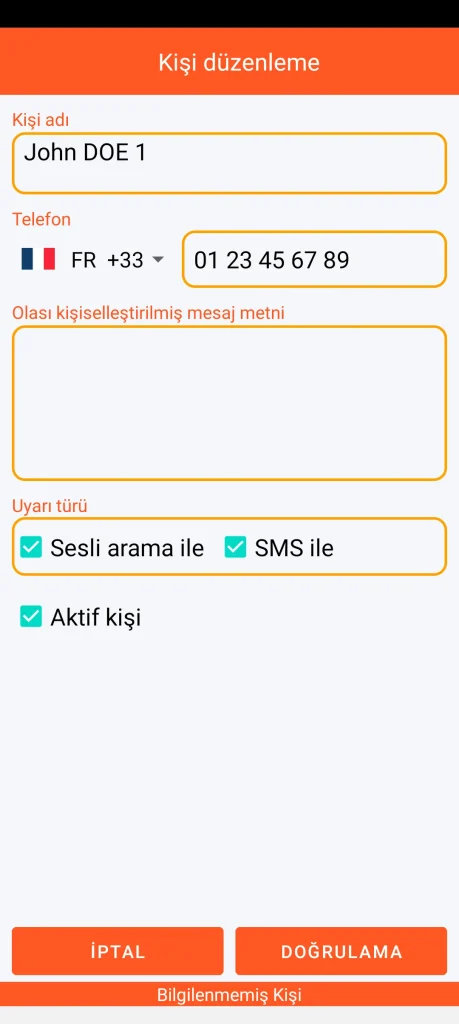 SOS Universal - kişi ekleme veya değiştirme