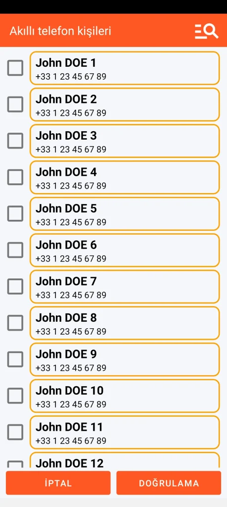 SOS Universal - adres defterinden kişi ekleme