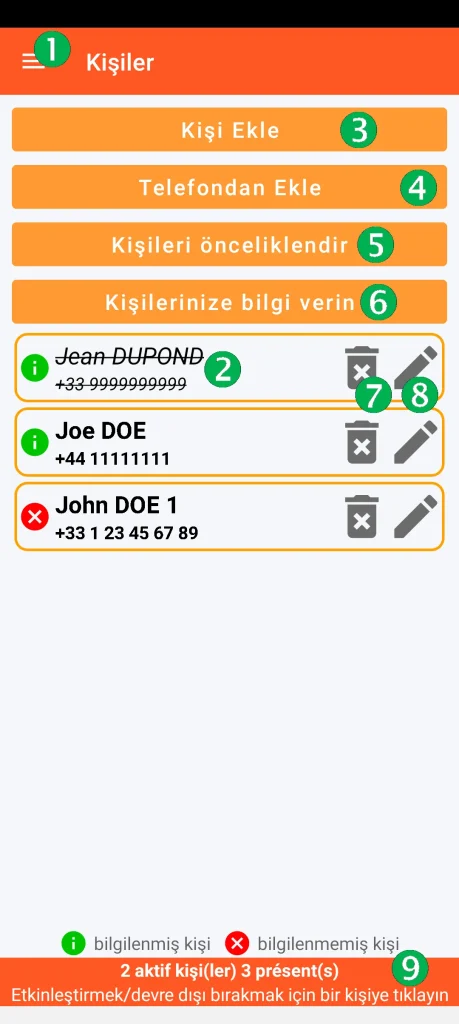 SOS Universal - kişi yönetimi