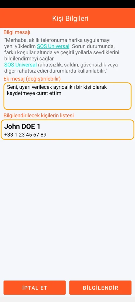 SOS Universal - kişileri bilgilendirme