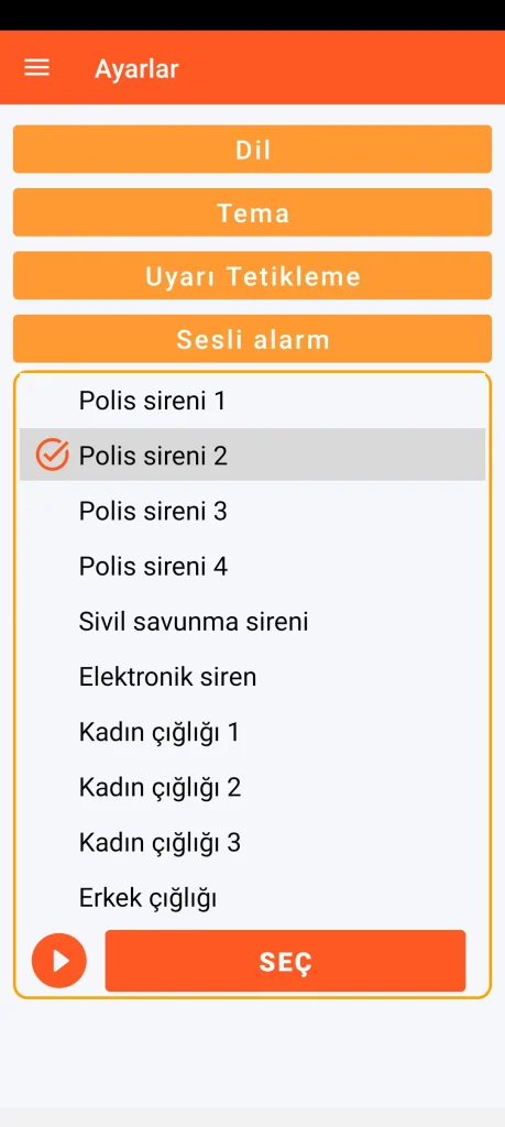 SOS Universal - sesli alarm ayarları