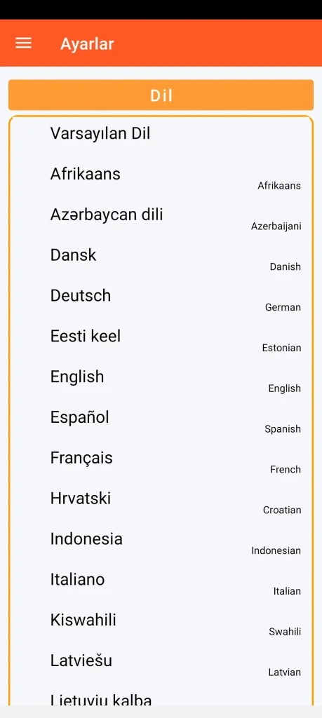 SOS Universal - dil ayarları