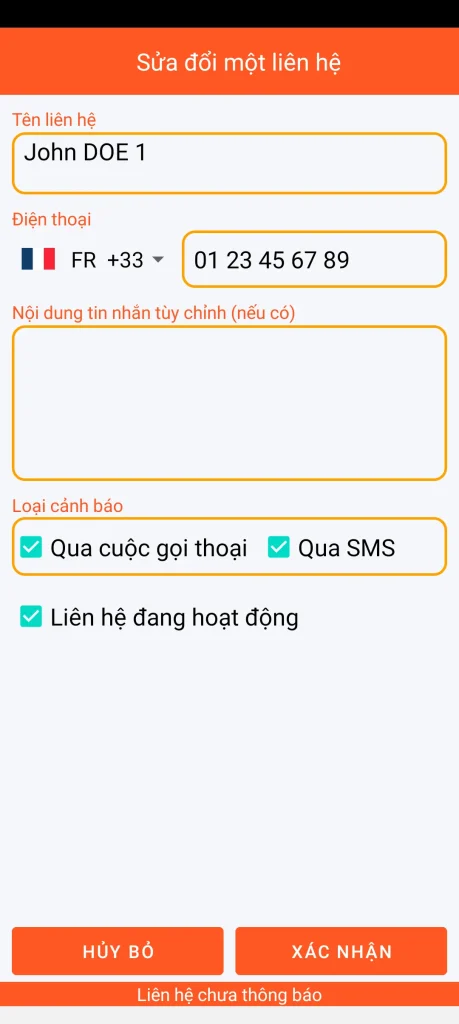 SOS Universal - thêm hoặc sửa đổi liên hệ