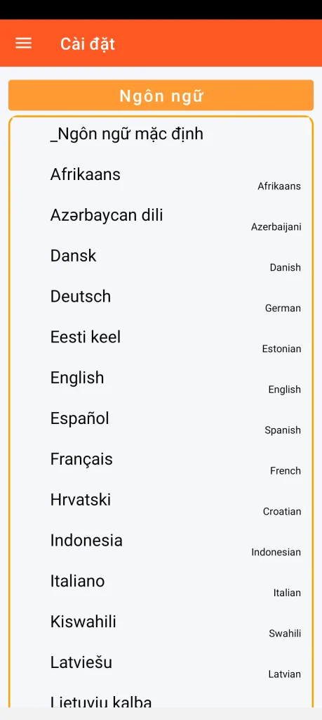 SOS Universal - cài đặt ngôn ngữ