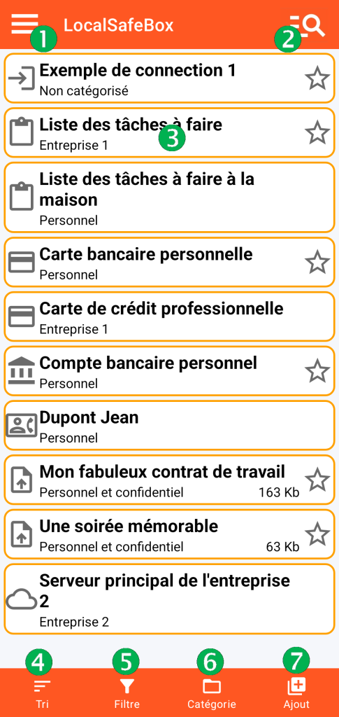 LocalSafeBox - Ecran principal