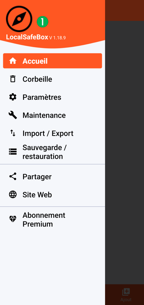 LocalSafeBox - Menu principal