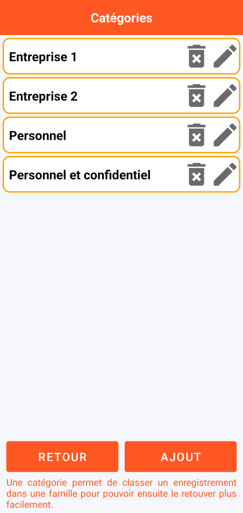 LocalSafeBox - Gestion des catégories
