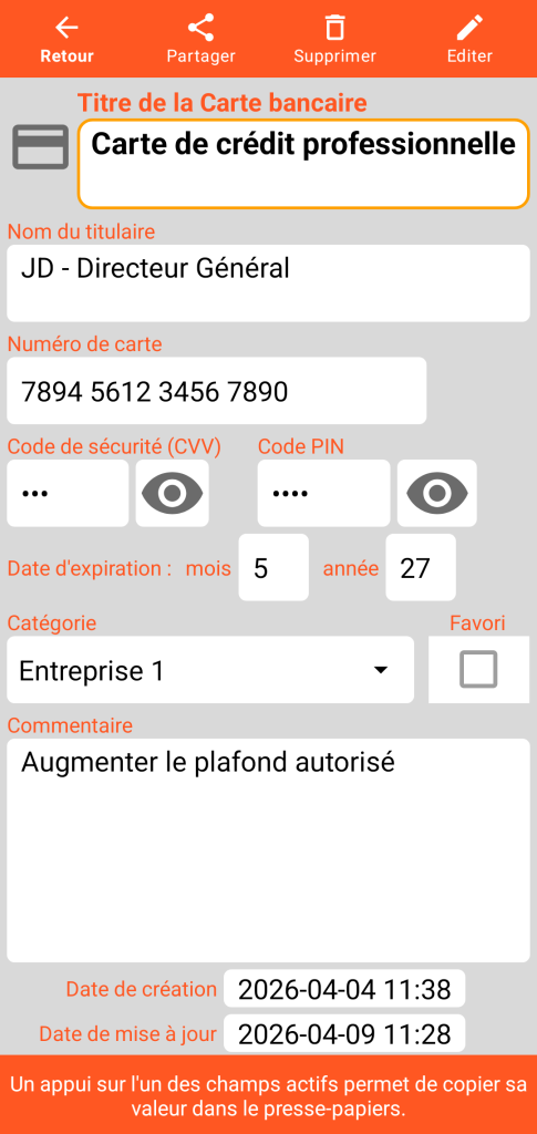 LocalSafeBox - Consultation d'une Carte bancaire