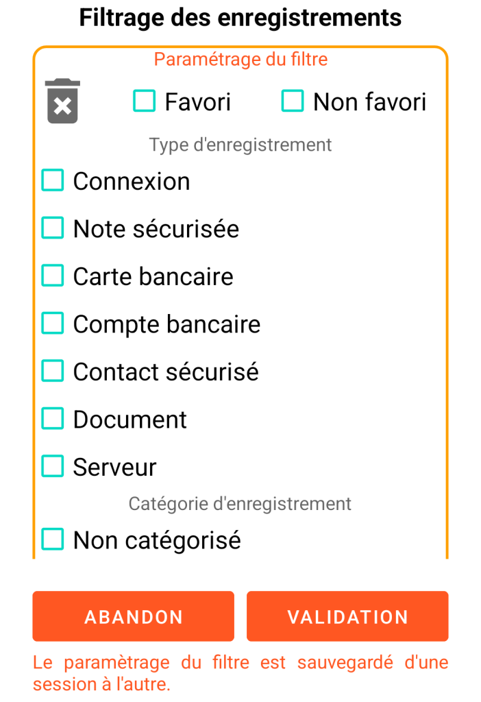 LocalSafeBox - Filtrage des enregistrements
