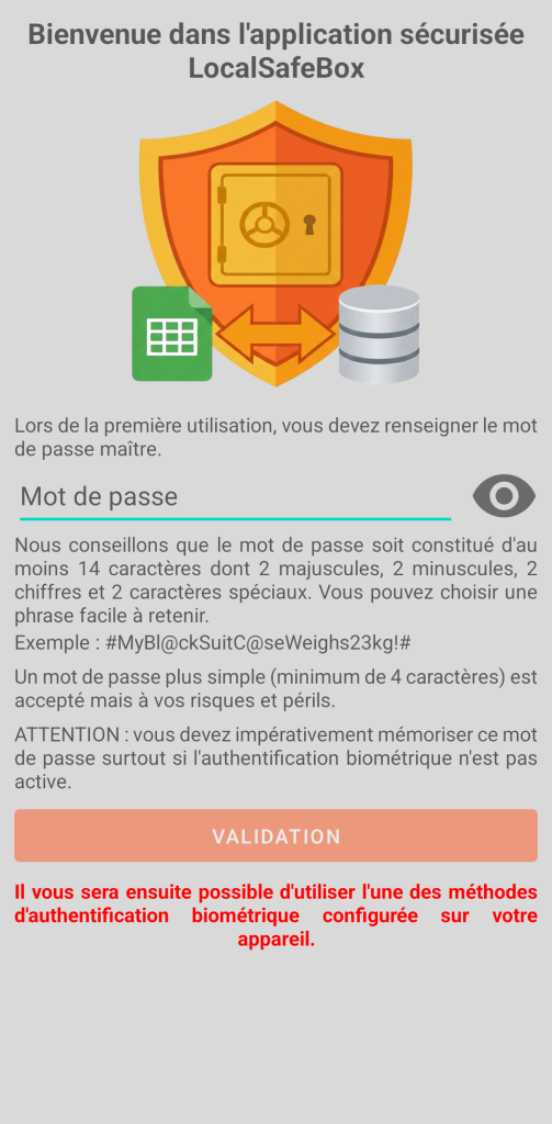 LocalSafeBox - Authentification initiale