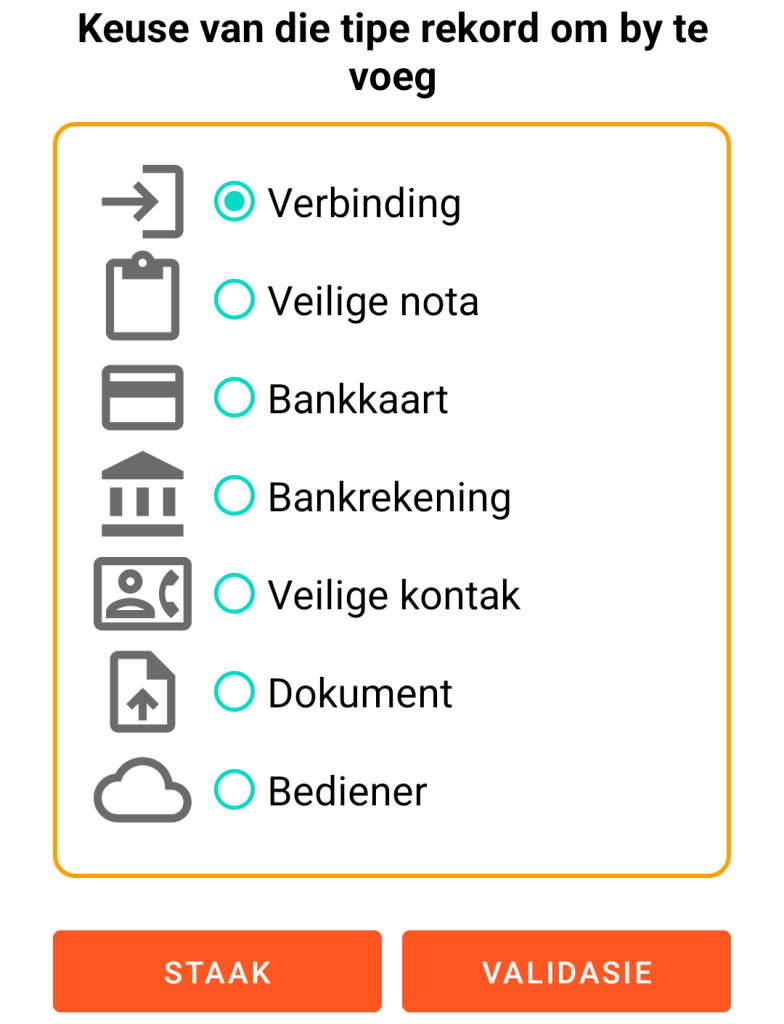 LocalSafeBox - Byvoeging van 'n inskrywing
