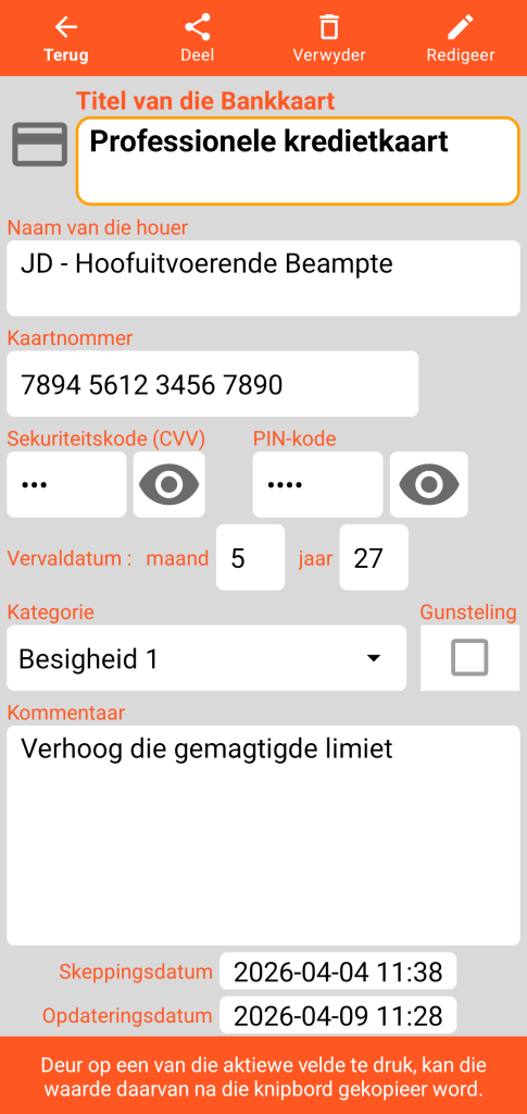 LocalSafeBox - Raadpleging van 'n Bankkaart