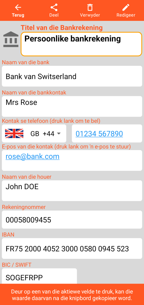 LocalSafeBox - Raadpleging van 'n Bankrekening