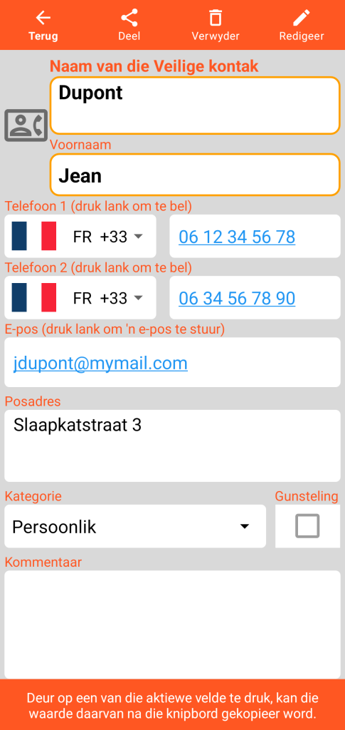 LocalSafeBox - Raadpleging van 'n Veilige kontak