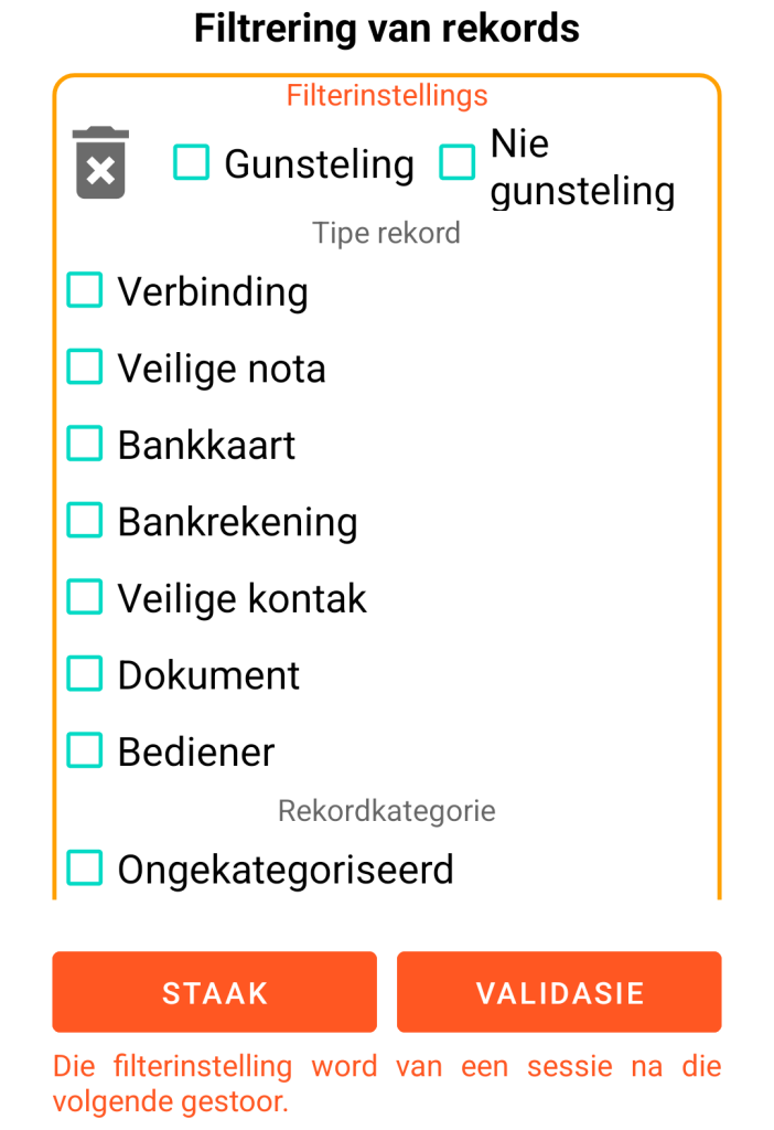 LocalSafeBox - Filtrering van inskrywings