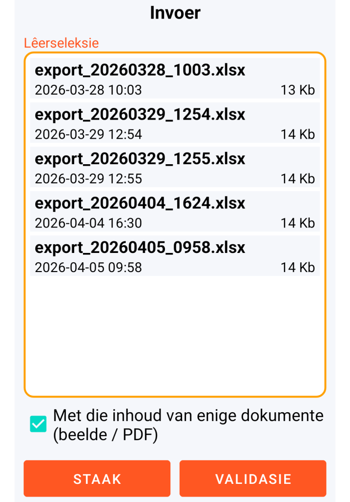 LocalSafeBox - Bestuur van die XLSX-lêer om in te voer