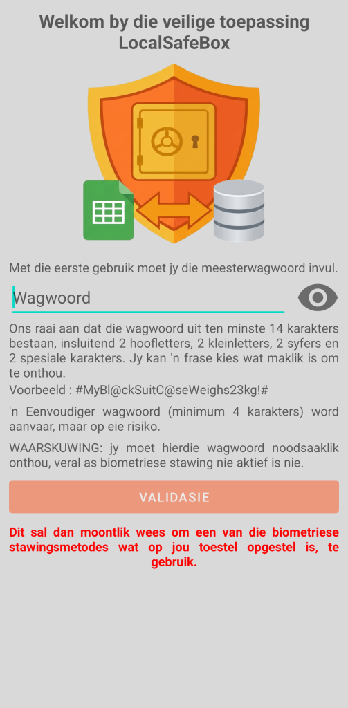 LocalSafeBox - Aanvanklike stawing