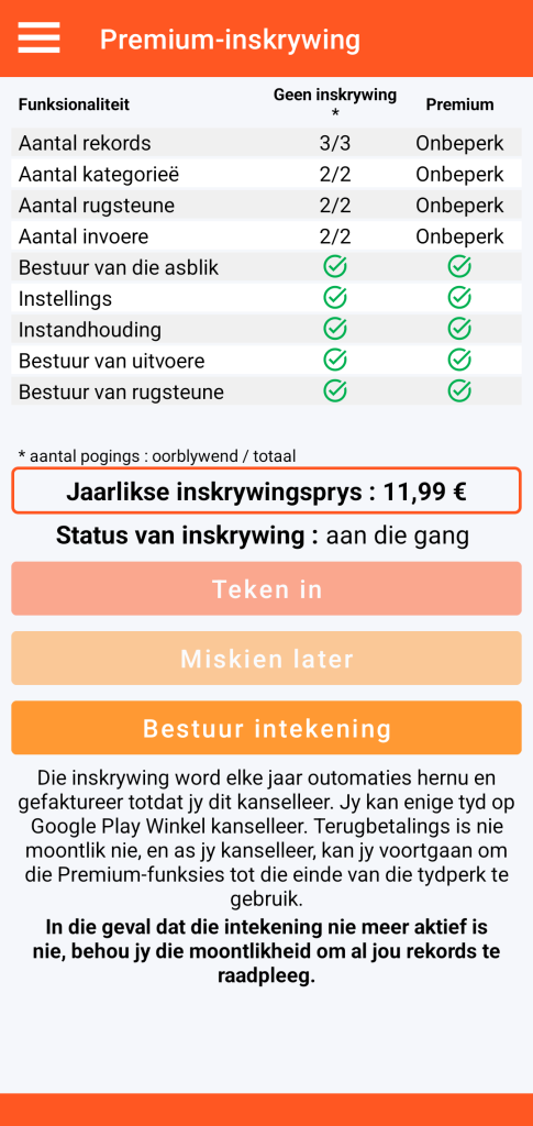LocalSafeBox - Bestuur van die Premium-intekening
