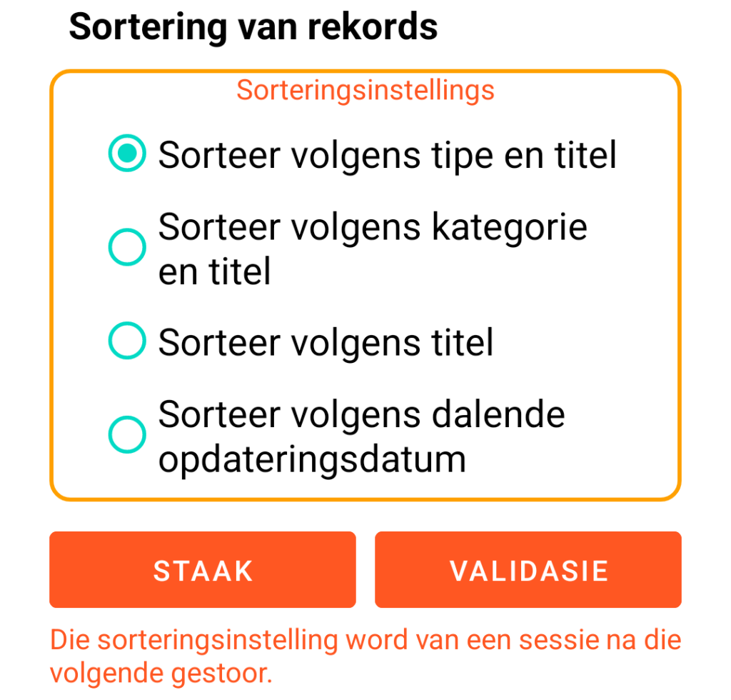 LocalSafeBox - Sortering van inskrywings
