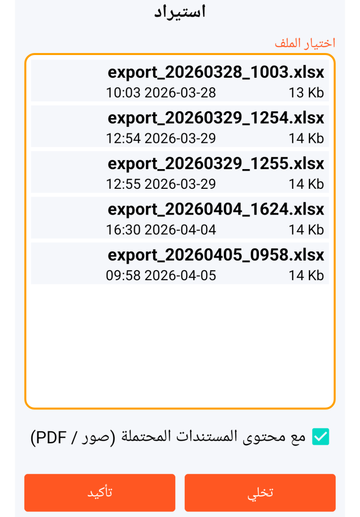 LocalSafeBox - إدارة ملف XLSX المراد استيراده