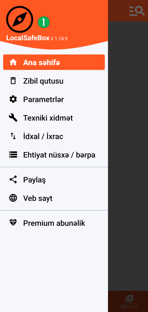 LocalSafeBox - Əsas menyu